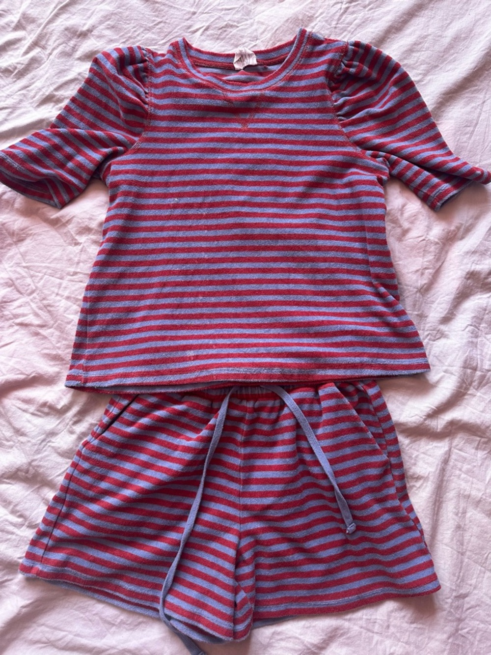 DRA Los Angeles Striped Lounge Set Red Blue Cotton Shorts & TShirt Pajama Set XS
